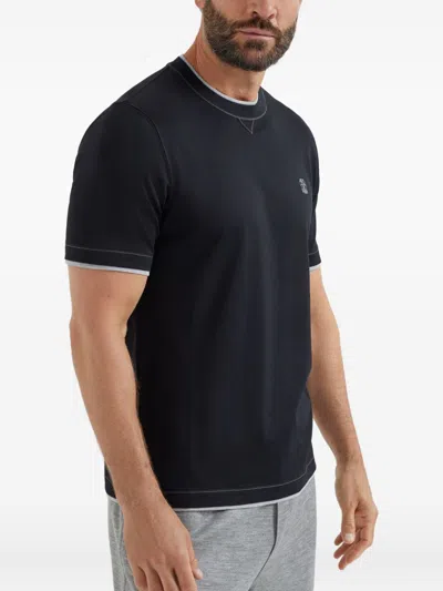 Brunello Cucinelli Logo Crew Neck Cotton T-shirt With Contrast Trim In White