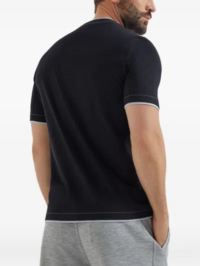 Brunello Cucinelli Logo Crew Neck Cotton T-shirt With Contrast Trim In White