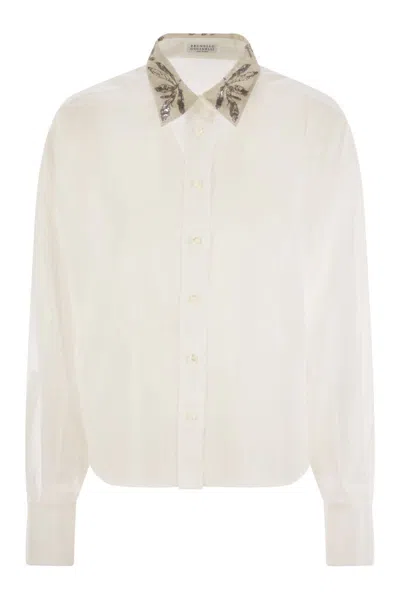 Brunello Cucinelli Lightweight Cotton Shirt With Contrasting Details In White
