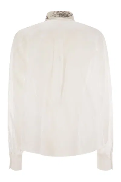 Brunello Cucinelli Lightweight Cotton Shirt With Contrasting Details In White