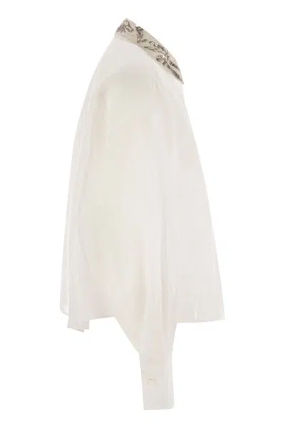 Brunello Cucinelli Lightweight Cotton Shirt With Contrasting Details In White