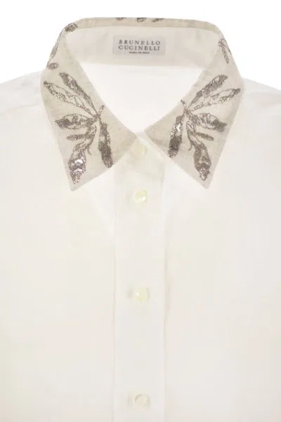 Brunello Cucinelli Lightweight Cotton Shirt With Contrasting Details In White