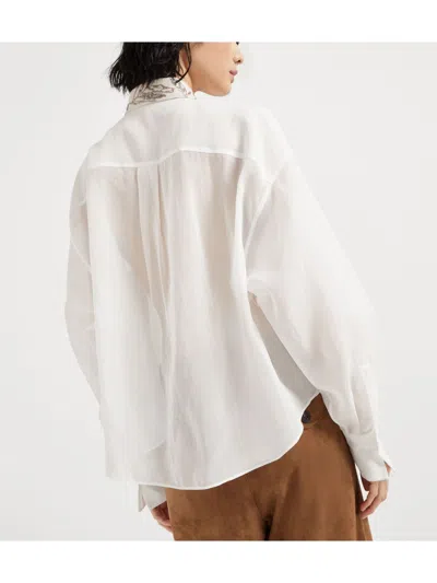 Brunello Cucinelli Lightweight Cotton Shirt With Contrasting Details In White