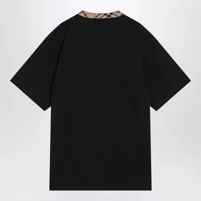 Burberry Black Cotton T-shirt With Check Finishes Men