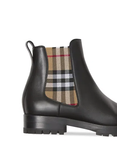 Burberry Vintage Check Detail Leather Chelsea Boot In Black