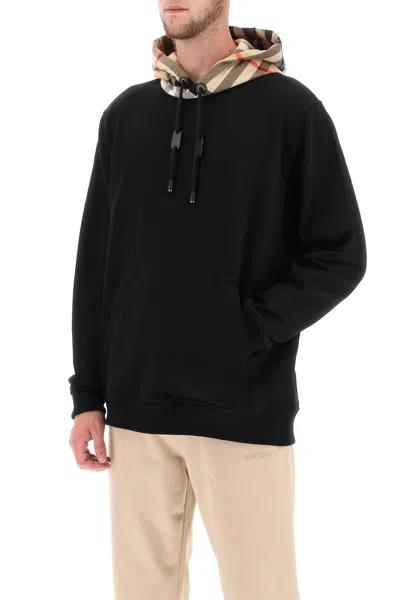 Burberry Relaxed Fit Black Hoodie With Checkered Hood Lining