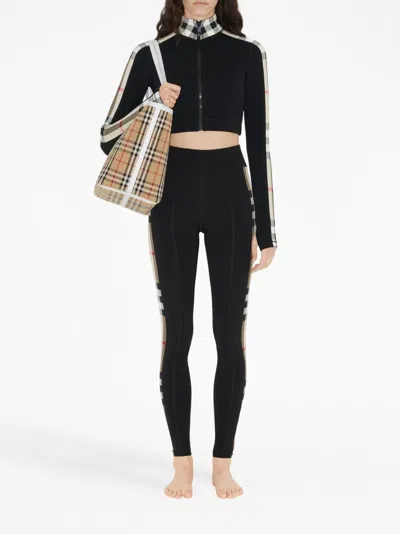 Burberry Vintage Check-panel Leggings In Black