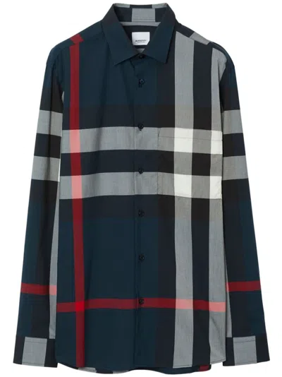 Burberry Blue Checked Cotton Shirt In Multi
