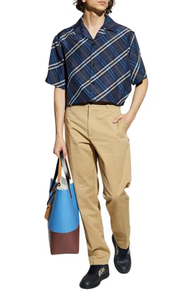 Burberry Logo-embroidered Cotton Chino Trousers In Brown