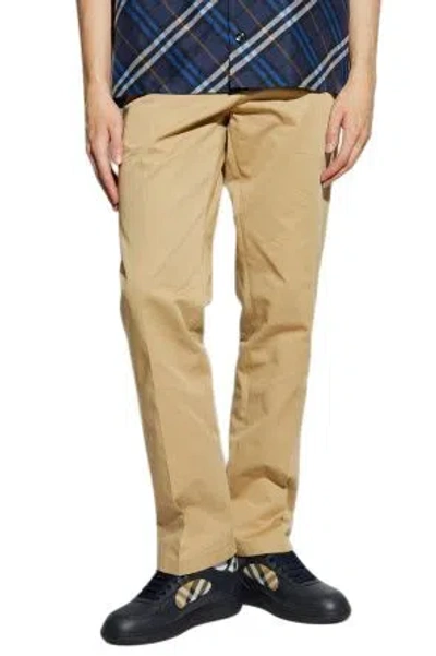Burberry Logo-embroidered Cotton Chino Trousers In Brown
