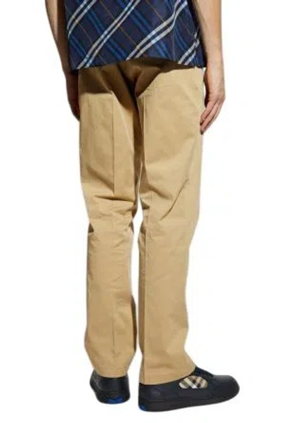 Burberry Logo-embroidered Cotton Chino Trousers In Brown