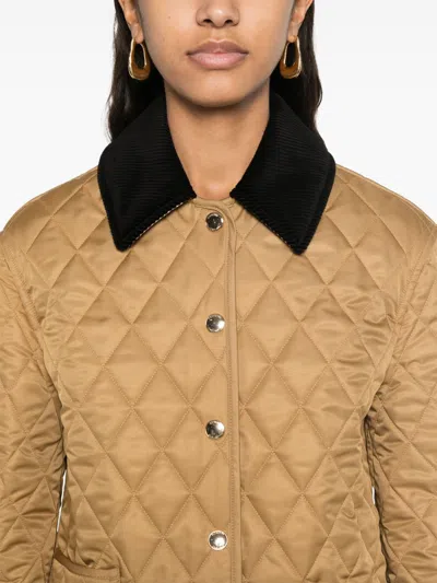 Burberry Corduroy-collar Diamond-quilted Jacket In Brown