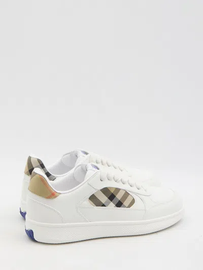 Burberry Low-top Leather Sneakers With Check Inserts In White