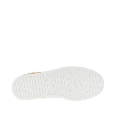 Dolce & Gabbana Portofino Leather Sneakers In White And Tan In White