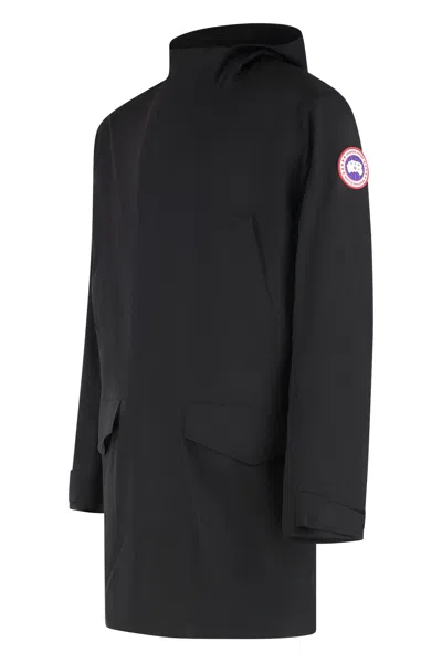 Canada Goose Technical Fabric Waterproof Jacket With Hood And Front Pockets In Black