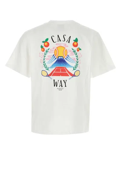 Casablanca T-shirt Girocollo Con Logo Sul Fronte In Cotone Bianca Uomo