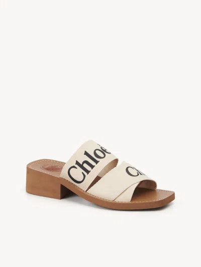 Chloé Block Heel Open Toe Square Sandals In White