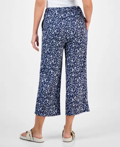 Style & Co Petite Printed High-rise Wide-leg Ankle Pants, Exclusively At Macy's In Blue
