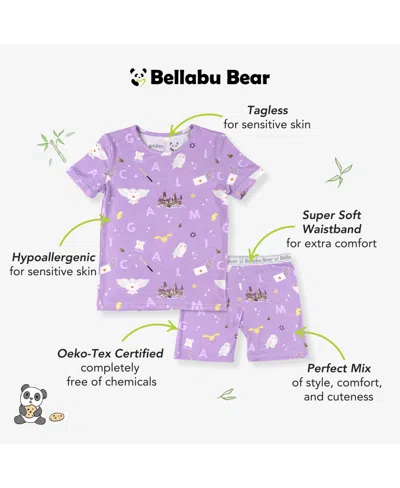 Bellabu Bear Kids Unisex Hedwig's Magical Mail 2-piece Short Sleeve & Shorts Pajama Set In Purple