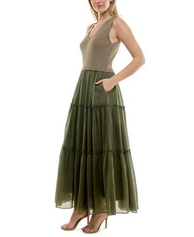 Taylor Mixed Media Maxi Dress In Green