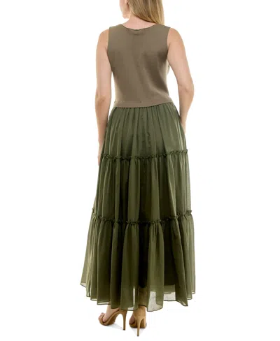 Taylor Mixed Media Maxi Dress In Green