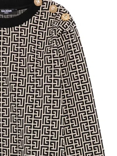 Balmain Monogram-pattern Button-detail Sweater In Black