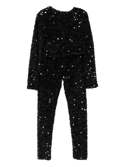Elisabetta Franchi La Mia Bambina Sequin-embellished Trousers Set In Black