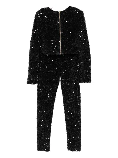 Elisabetta Franchi La Mia Bambina Sequin-embellished Trousers Set In Black