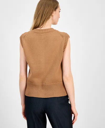 Anne Klein Button-up Sweater Vest In Brown