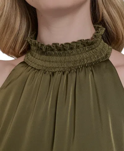 Vince Camuto Petite Satin Mock-neck Sleeveless Short Dress In Green