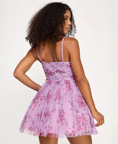 City Studios Juniors' Printed Glitter Tulle Fit & Flare Dress In Purple