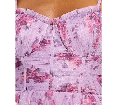 City Studios Juniors' Printed Glitter Tulle Fit & Flare Dress In Purple