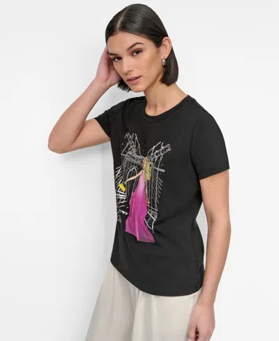 Dkny Brooklyn Bridge Graphic T-shirt In Black