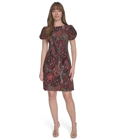 Tommy Hilfiger Paisley Twist Sleeve Minidress In Burgundy