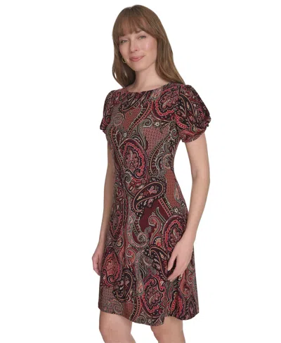 Tommy Hilfiger Paisley Twist Sleeve Minidress In Burgundy