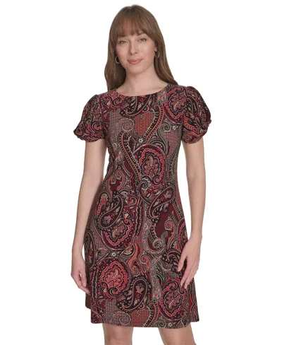 Tommy Hilfiger Paisley Twist Sleeve Minidress In Burgundy