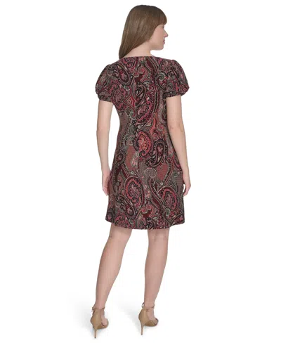 Tommy Hilfiger Paisley Twist Sleeve Minidress In Burgundy