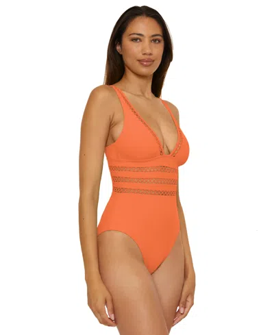 Becca Open Knit Inset One-piece Swimsuit In Orange