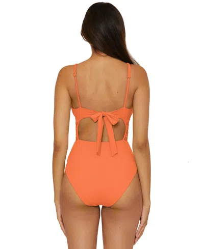 Becca Open Knit Inset One-piece Swimsuit In Orange