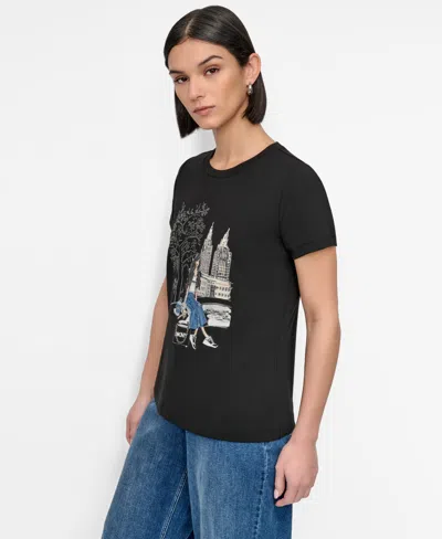 Dkny Women's Bow Bridge Conversational Crewneck Tee In Black