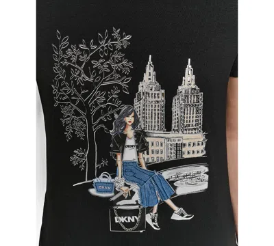 Dkny Women's Bow Bridge Conversational Crewneck Tee In Black