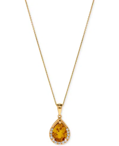 Macy's Gemstone & Diamond (1/10 Ct. T.w.) Pear-shaped 17" Pendant Necklace In 14k Yellow Gold