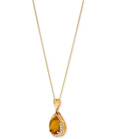 Macy's Gemstone & Diamond (1/10 Ct. T.w.) Pear-shaped 17" Pendant Necklace In 14k Yellow Gold