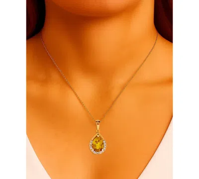 Macy's Gemstone & Diamond (1/10 Ct. T.w.) Pear-shaped 17" Pendant Necklace In 14k Yellow Gold