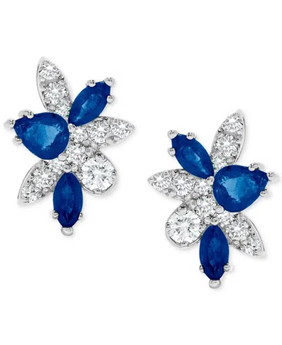 Macy's Sapphire (1-5/8 Ct. T.w.) & Diamond (5/8 Ct. T.w.) Mixed Cut Cluster Stud Earrings In 14k White Gold