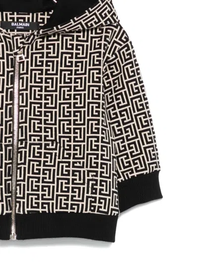 Balmain Monogram-pattern Hoodie In Black