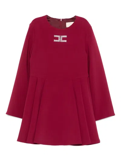 Elisabetta Franchi La Mia Bambina Logo-embellished Flared Dress In Red
