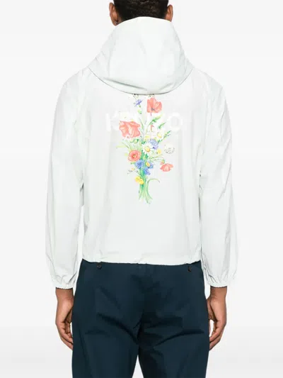 Kenzo Floral-print Hooded Jacket In White