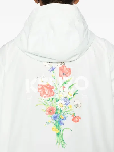 Kenzo Floral-print Hooded Jacket In White