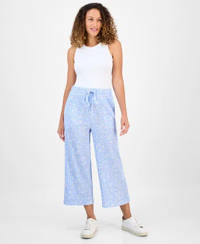 Style & Co Women's Chambray Embroidered-hem Cropped Pants, Exclusively At Macy's In Blue